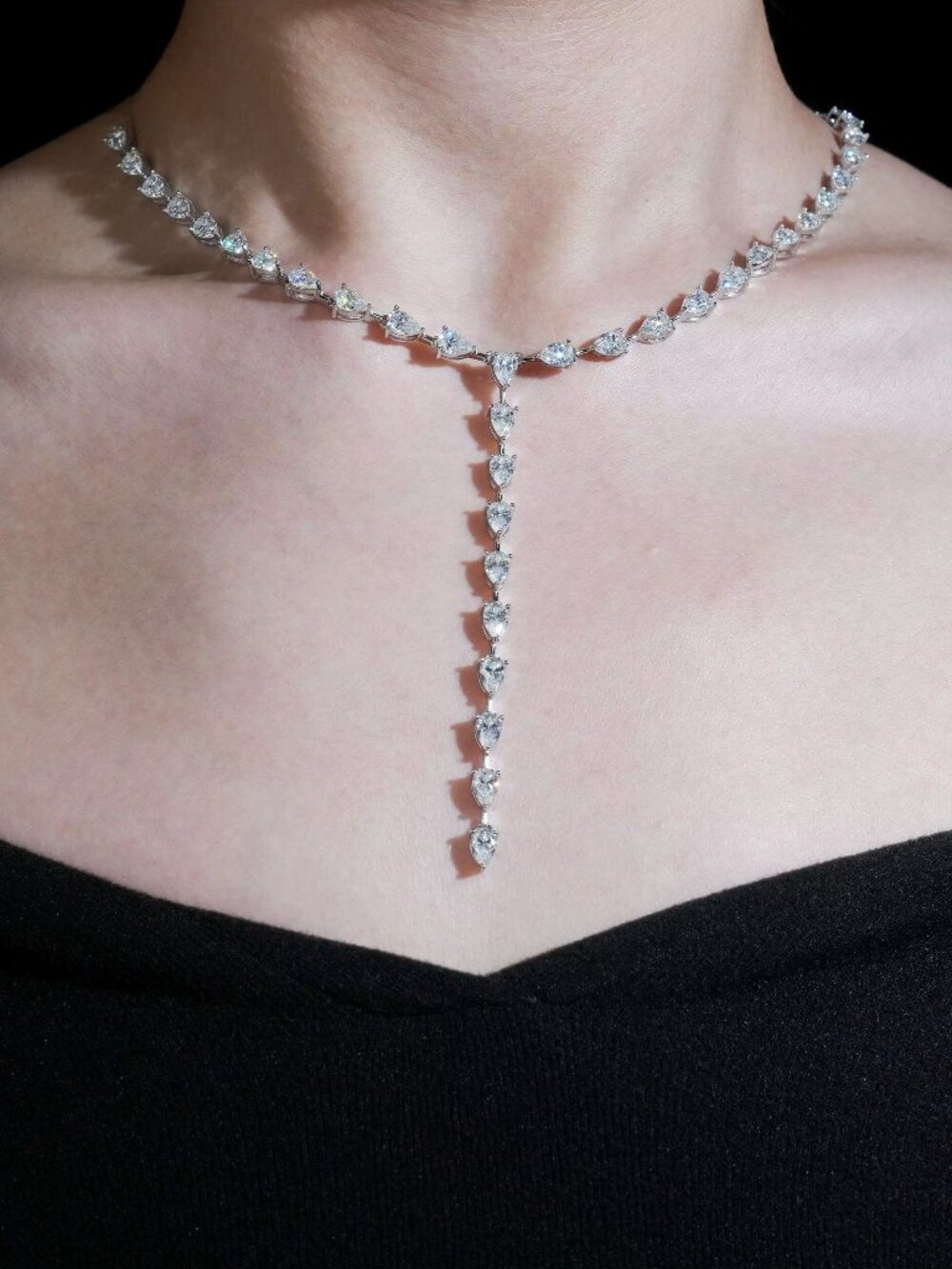 VVS D Moissanite Diamond Pear Cut 925 Silver Iced Out Tennis Chain Necklace